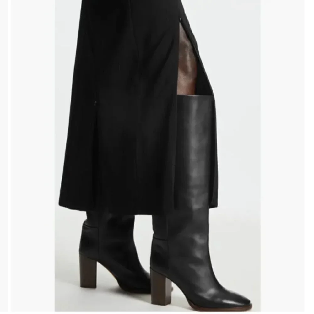 COS Knee Black Leather Foldover Slouchy Thigh-Highs Boots Size 41 USA 11